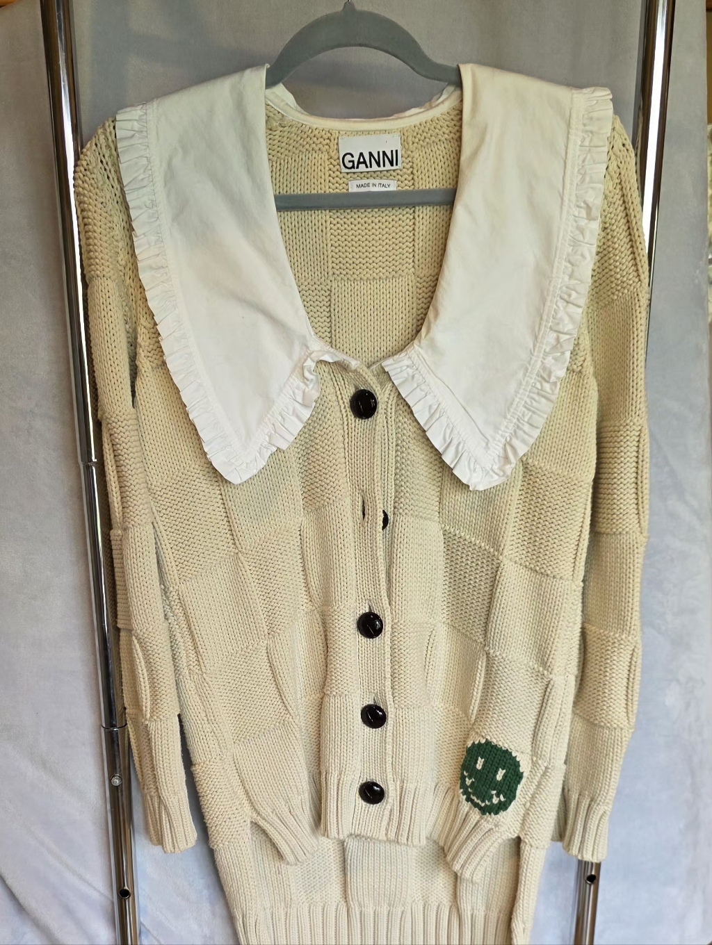 Ganni Chunky Knit Cardigan With Oversized Collar